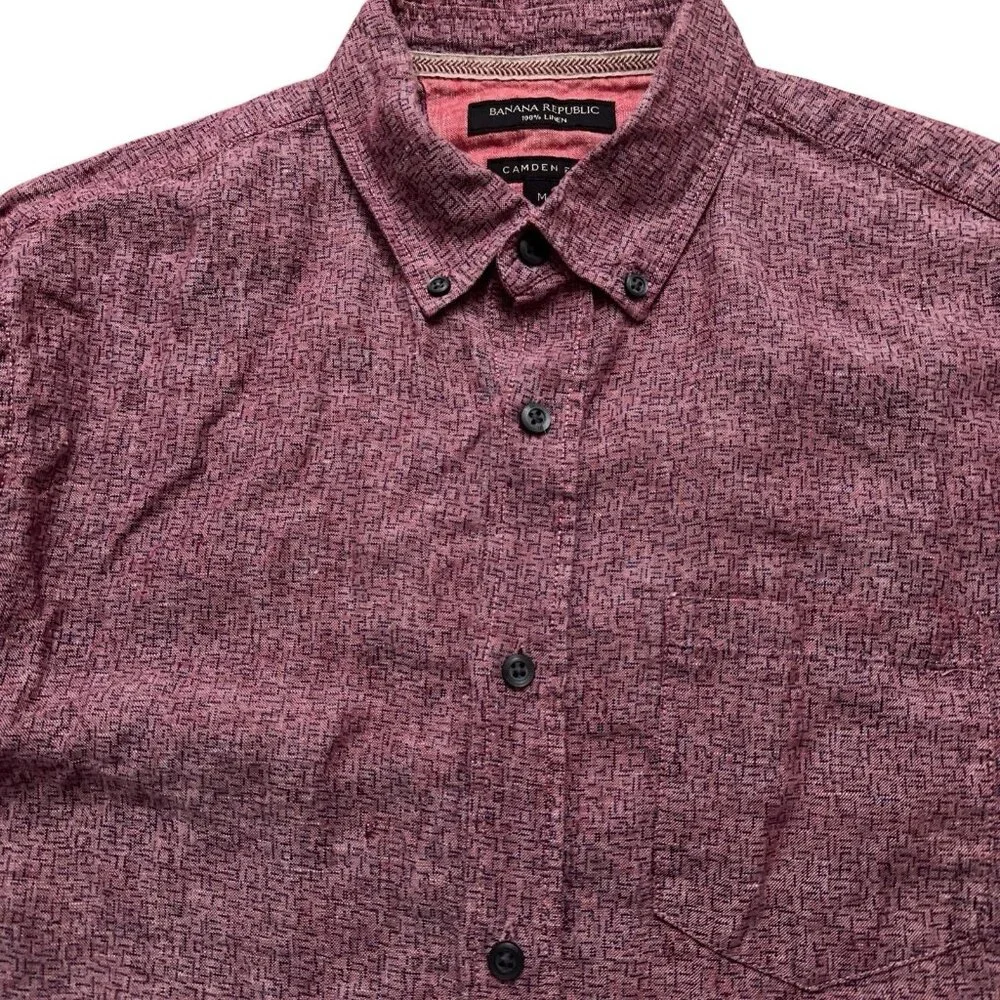 Banana Republic Shirt Mens M Long Sleeve Linen Camden Fit Geometric Light Purple